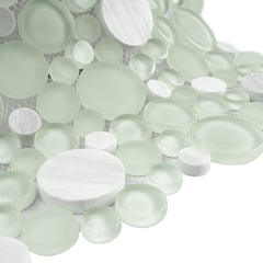 TBUBWG-01 Random Circle Glass Mix Stone Mosaic wall Tile in Mint Green and White