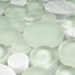 TBUBWG-01 Random Circle Glass Mix Stone Mosaic wall Tile in Mint Green and White