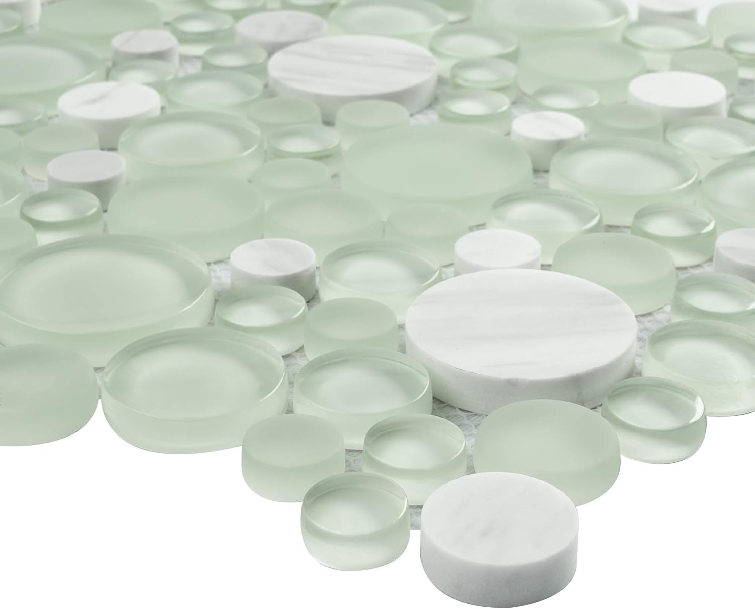 TBUBWG-01 Random Circle Glass Mix Stone Mosaic wall Tile in Mint Green and White