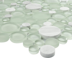 TBUBWG-01 Random Circle Glass Mix Stone Mosaic wall Tile in Mint Green and White