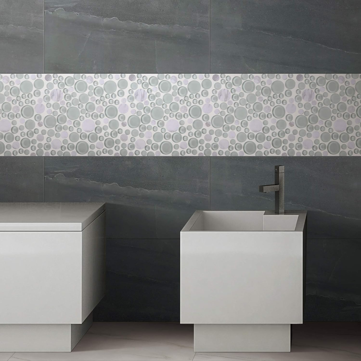 TBUBWG-01 Random Circle Glass Mix Stone Mosaic wall Tile in Mint Green and White