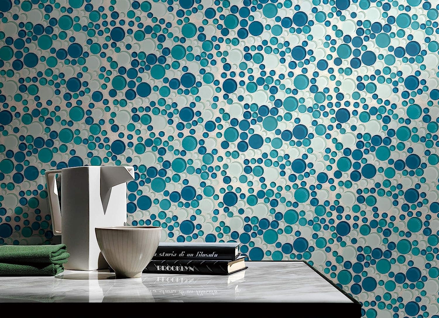 Tenedos Baru Blue and White Bubble Random Round Glass Mosaic Wall Tile for Kitchen Backsplash, Bathroom Shower, Accent Wall