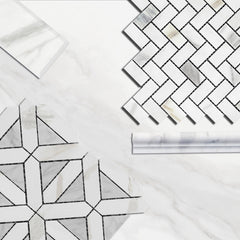 Calacatta Gold Italian Marble with Carrara White Triangles Geometrica Mosaic Tile Honed (Matte)