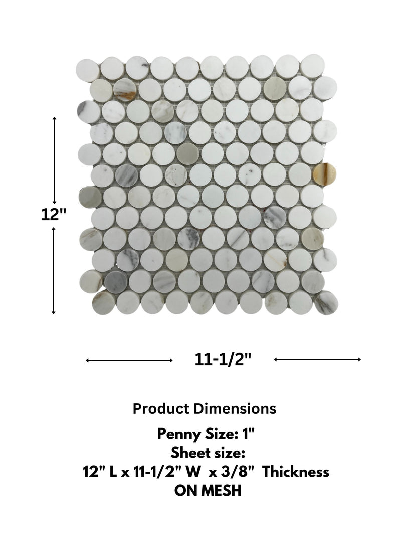 1 inch Calacatta Gold Penny Round Marble Wall and Floor Tile Honed for Kitchen Backsplash Bathroom Shower Spa