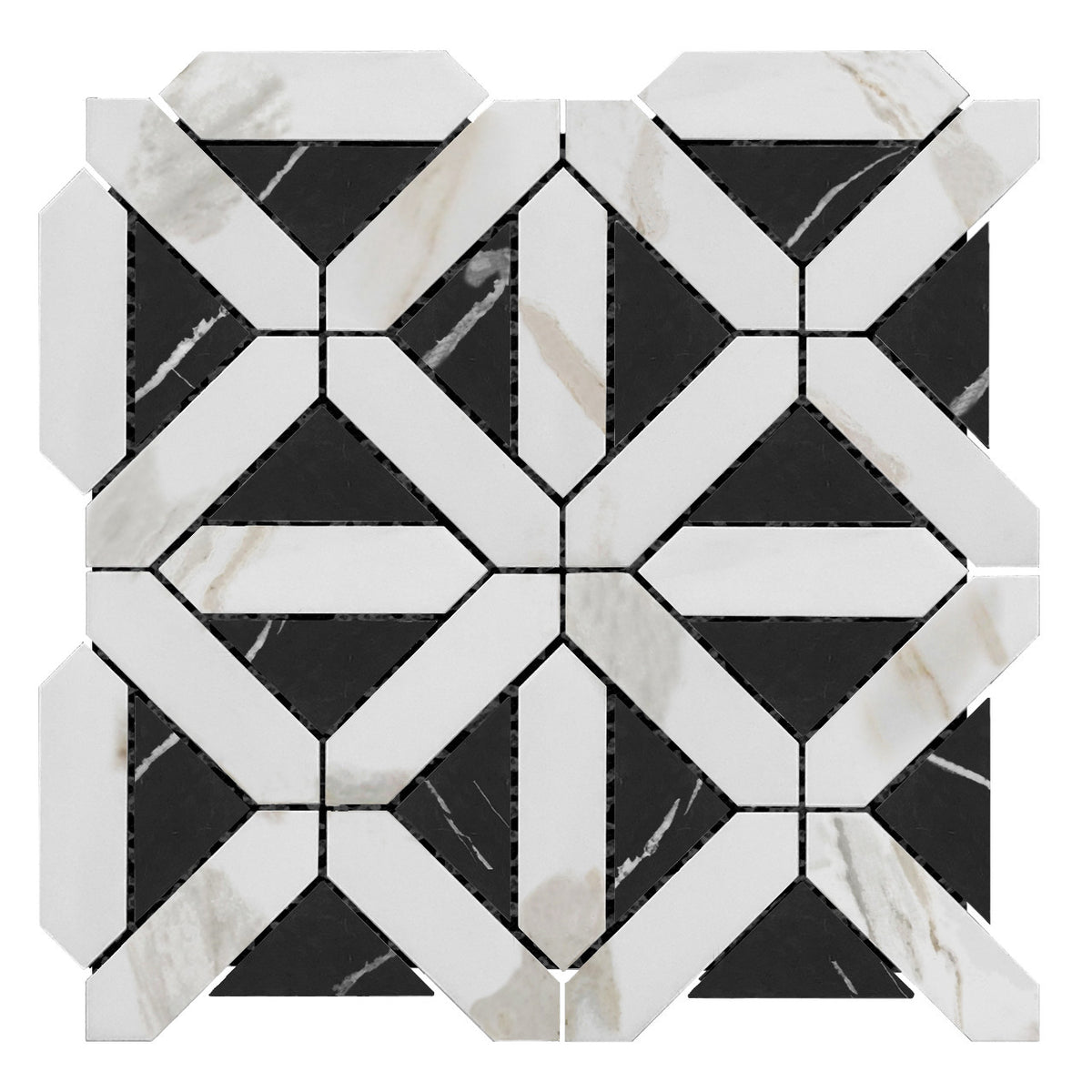 Calacatta Gold Italian Marble with Nero Marquina Black Triangles Geometrica Mosaic Tile Polished (Glossy)