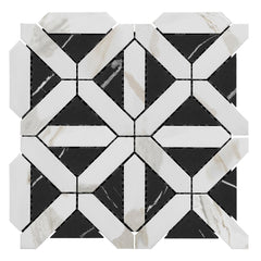 Calacatta Gold Italian Marble with Nero Marquina Black Triangles Geometrica Mosaic Tile Polished (Glossy)