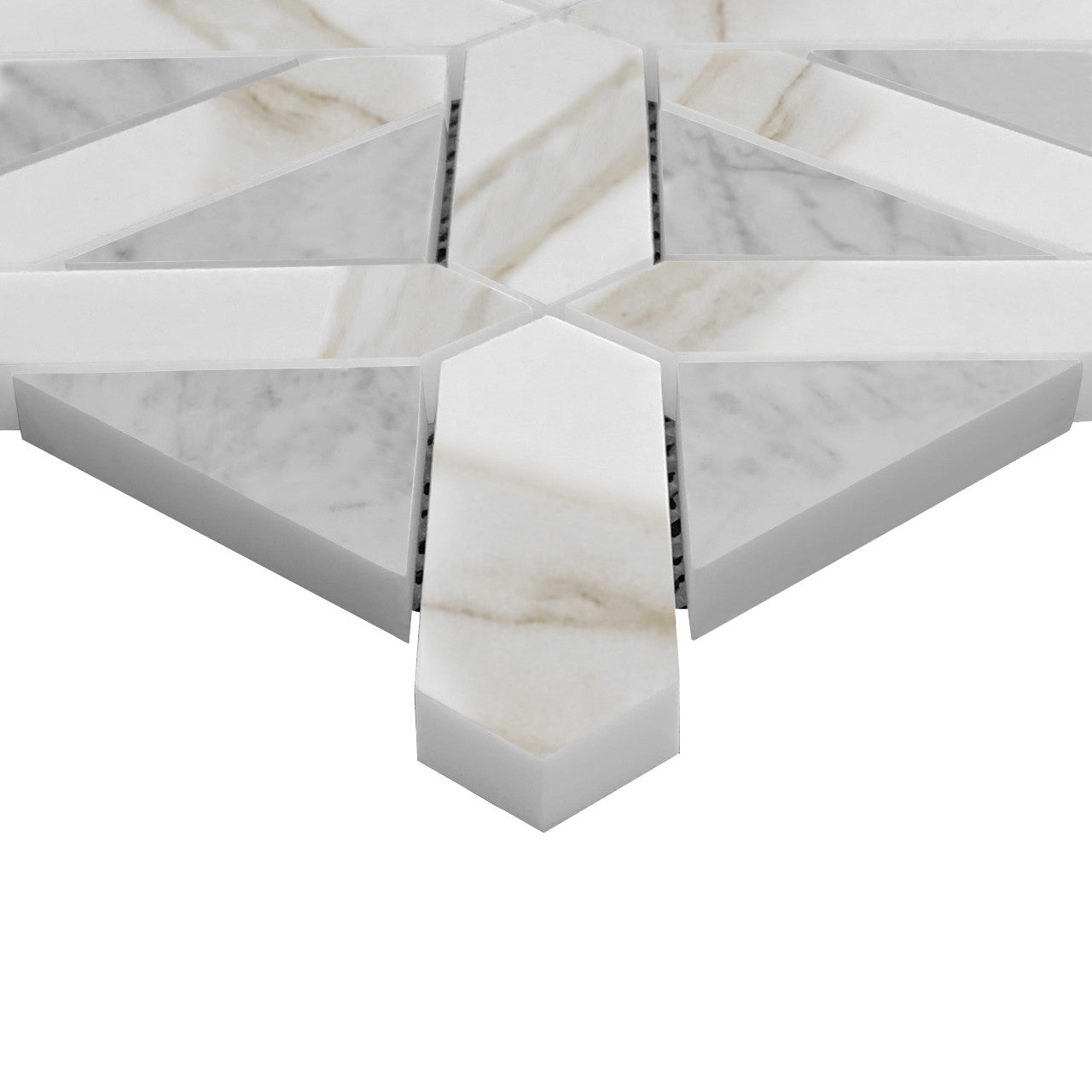 Calacatta Gold Italian Marble with Carrara White Triangles Geometrica Mosaic Tile Honed (Matte)