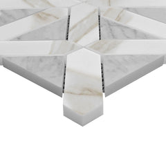 Calacatta Gold Italian Marble with Carrara White Triangles Geometrica Mosaic Tile Honed (Matte)