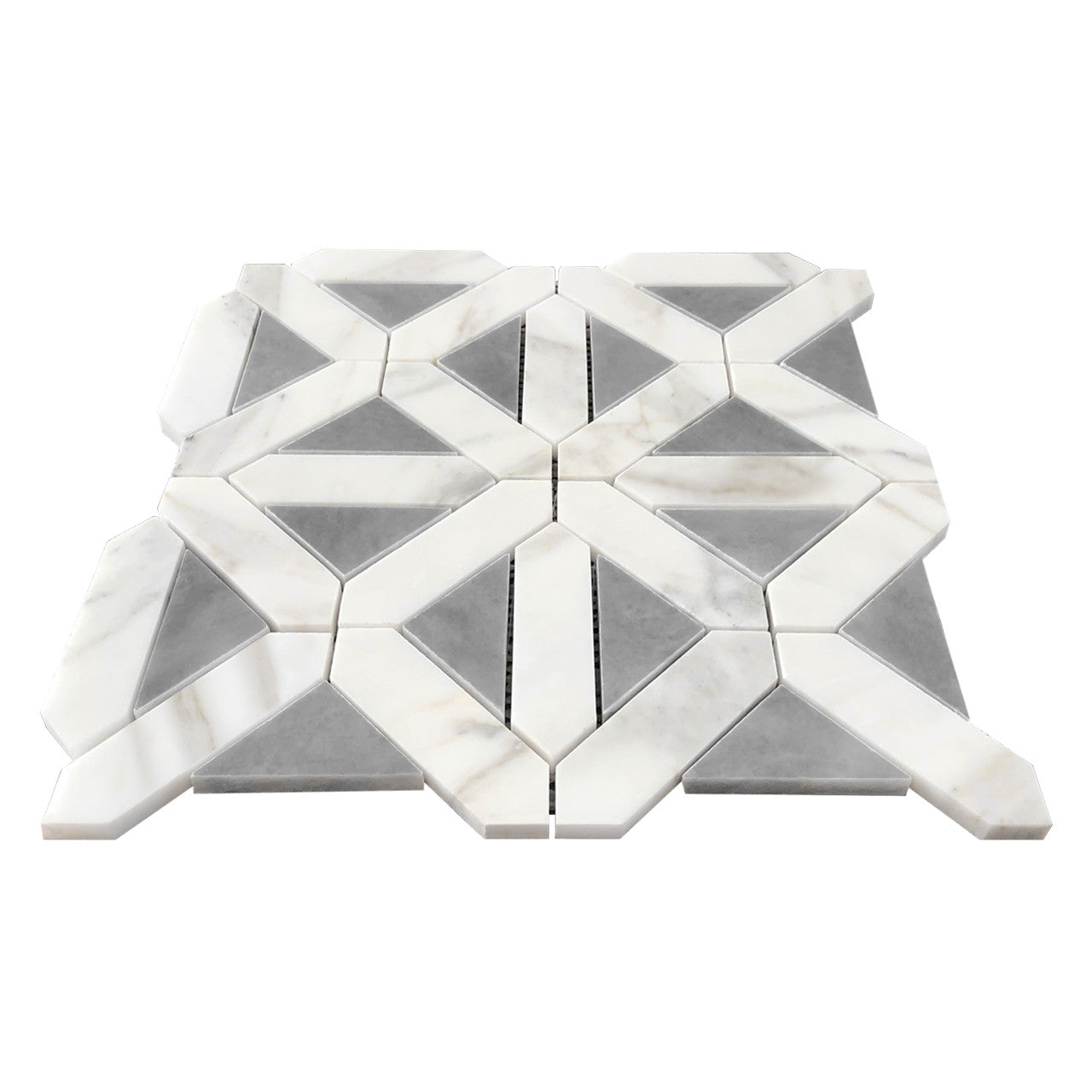 Calacatta Gold Italian Marble with Bardiglio Gray Triangles Geometrica Mosaic Tile Polished(Glossy)