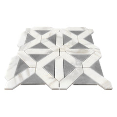 Calacatta Gold Italian Marble with Bardiglio Gray Triangles Geometrica Mosaic Tile Polished(Glossy)