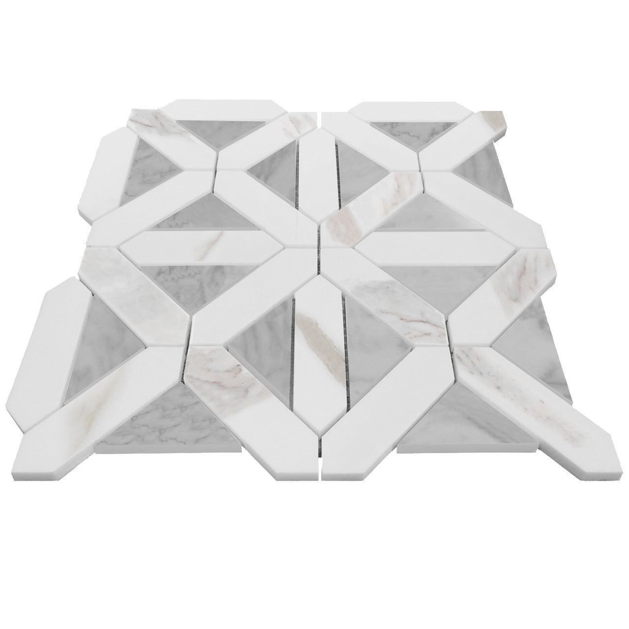 Calacatta Gold Italian Marble with Carrara White Triangles Geometrica Mosaic Tile Honed (Matte)