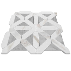 Calacatta Gold Italian Marble with Carrara White Triangles Geometrica Mosaic Tile Honed (Matte)