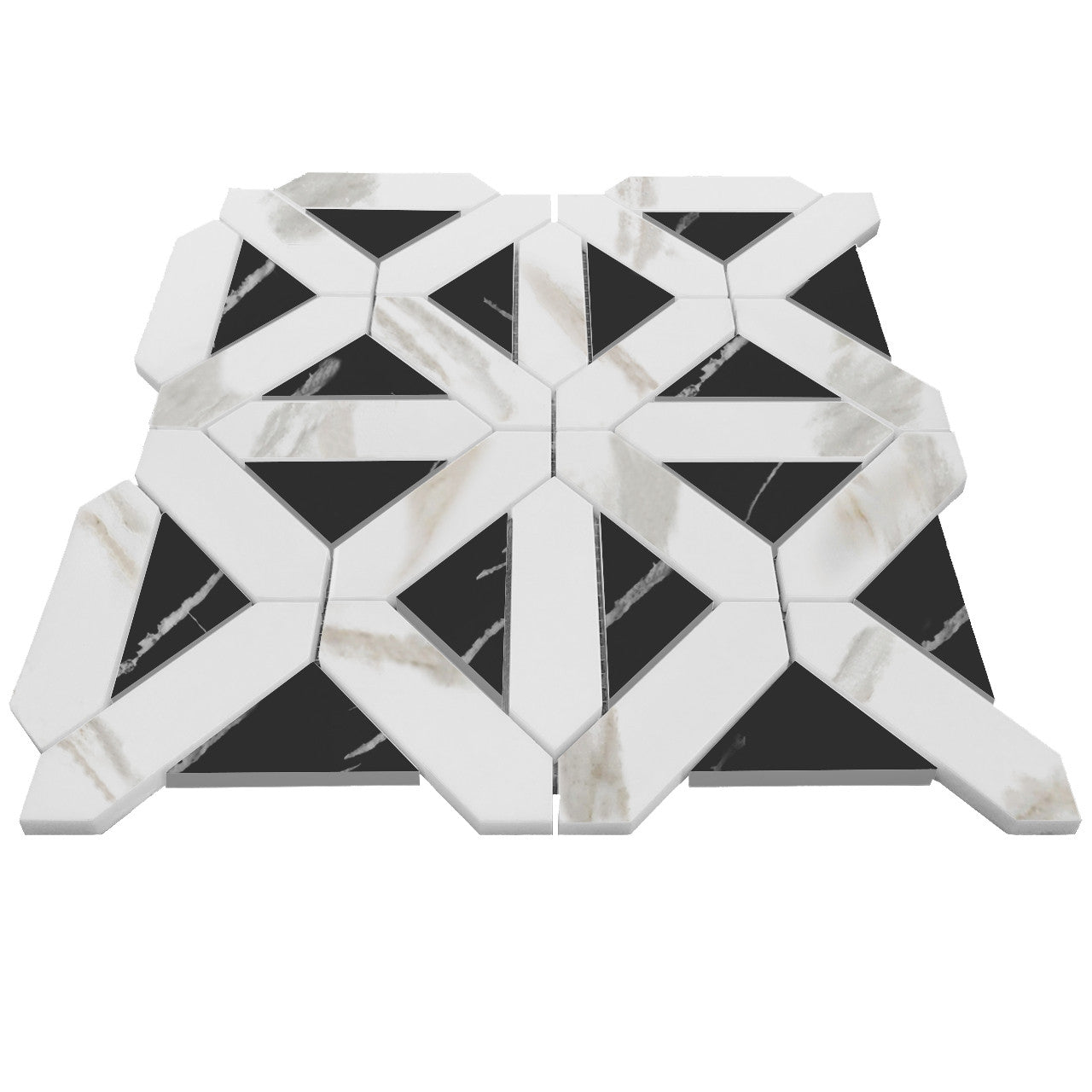 Calacatta Gold Italian Marble with Nero Marquina Black Triangles Geometrica Mosaic Tile Polished (Glossy)