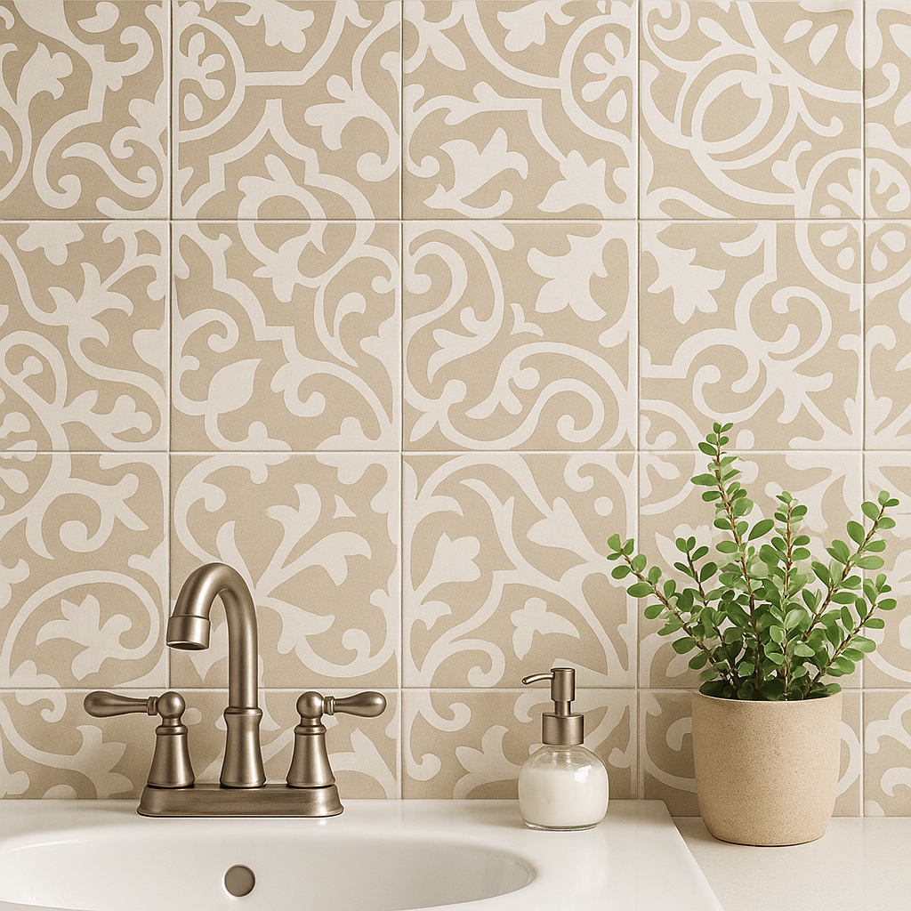 GT Vintage Beige Floral 8x8 Matte Porcelain Tile 0GZ20DE