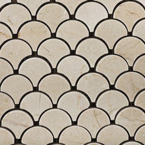 Crema Marfil Marble Fish Scale Fan patter Mosaic Wall Floor Tile Polished - Box of 5 sheets