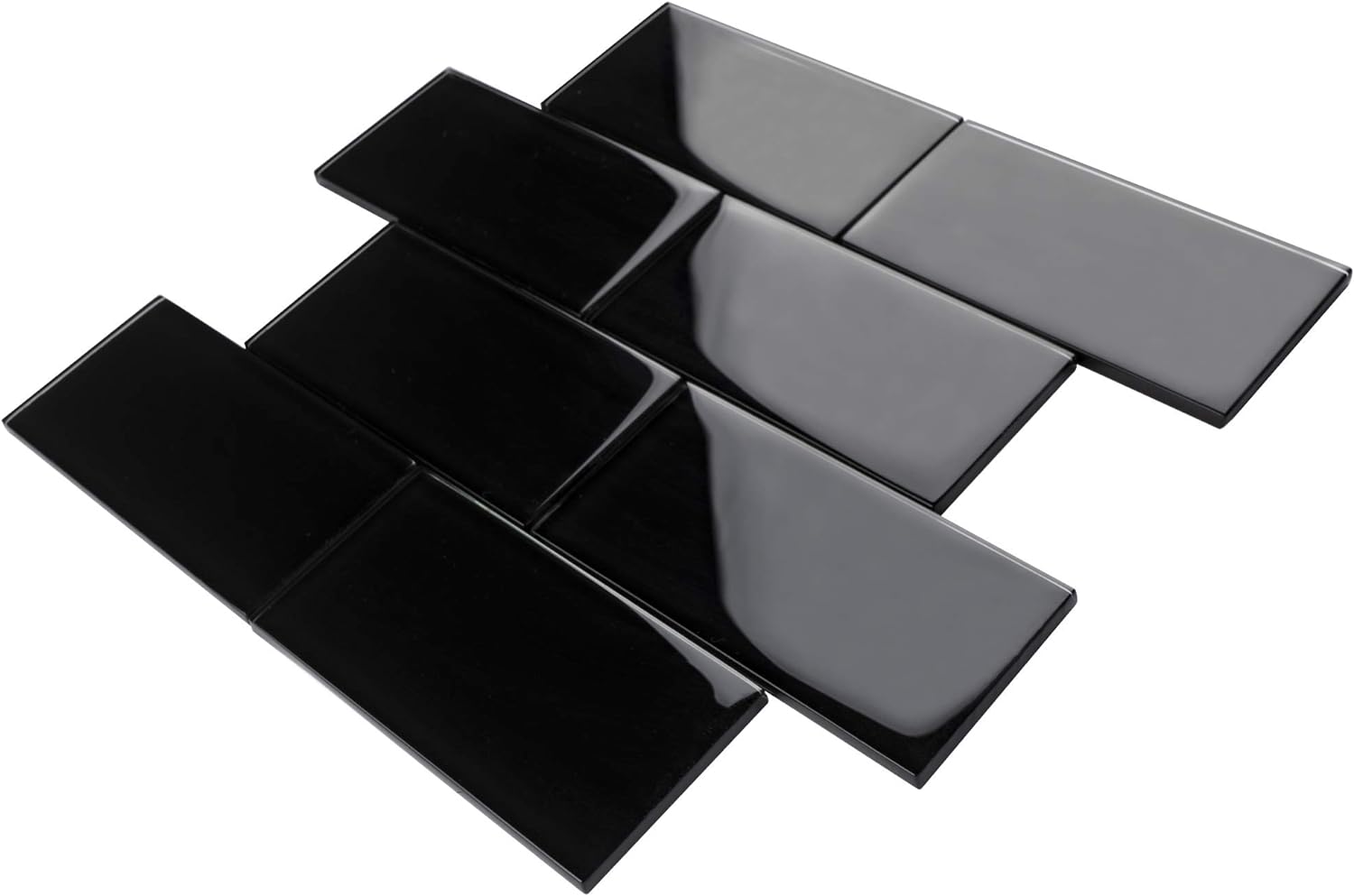 TCSAG-04 3x6 Black Glass Subway Wall Tile -Kitchen and Bath Backsplash