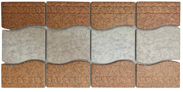 Wavy Almond with Tawny Brown Matte Porcelain Border Pool Wall and Floor Tile on 6x12 Mesh Mounted for Easy Installation for Bathroom, Backsplash, Kitchen