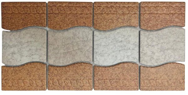 Wavy Almond with Tawny Brown Matte Porcelain Border Pool Wall and Floor Tile on 6x12 Mesh Mounted for Easy Installation for Bathroom, Backsplash, Kitchen