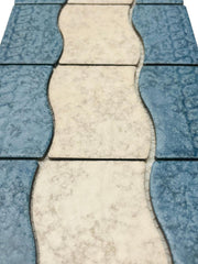 Wavy Almond and Blue Matte Porcelain Border Pool Wall and Floor Tile on 6x12 Mesh Mounted for Easy Installation for Bathroom, Backsplash, Kitchen
