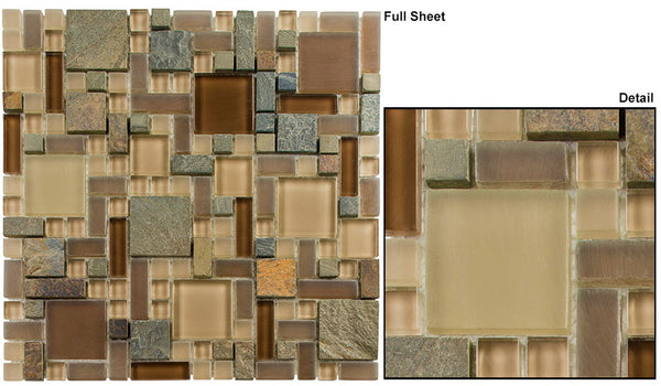 GT Glass & Slate Wall Tile Block Random Titanium Filed GS28