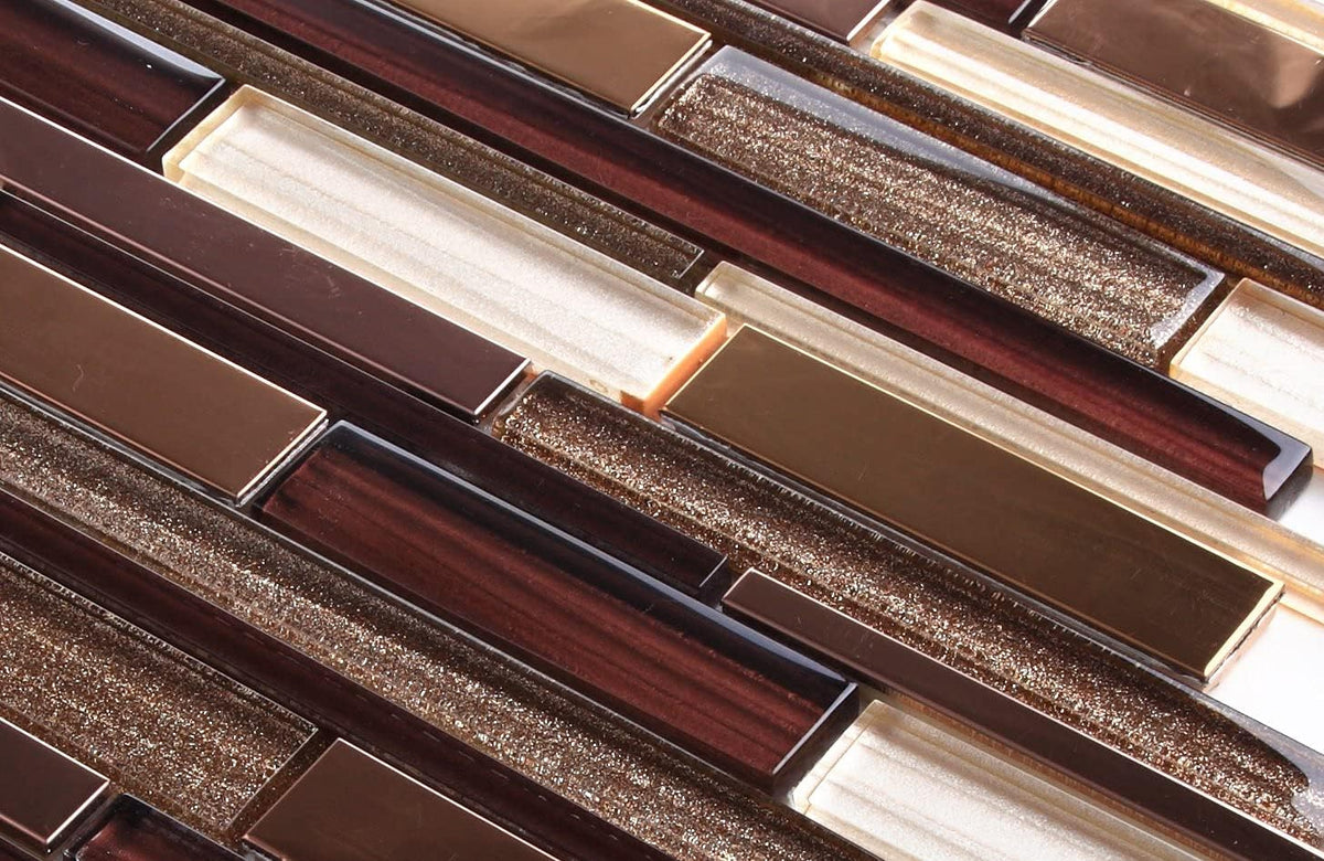 Glossy Glitter Burgundy Glass and Stainless Steel Interlocking Random ...