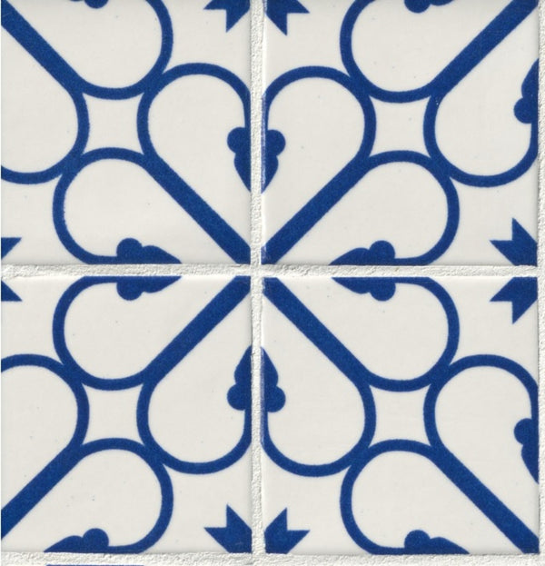 Ancient Greek Heart Blue and White Handmade Porcelain 4x4 Wall Tile Glossy for Kitchen backsplash, Bathroom Shower, Accent Wall, Countertop, Fireplace, Made in Italy