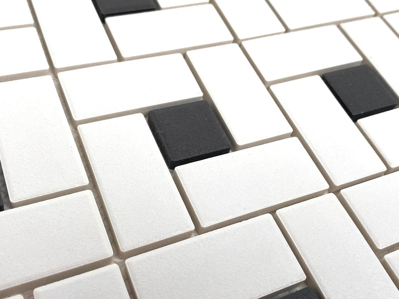 Tenedos Spiral Pattern Unglazed Porcelain Pinwheel Mosaic Floor Wall Tile Matte White with Light Black Dots for Bathroom Flooring