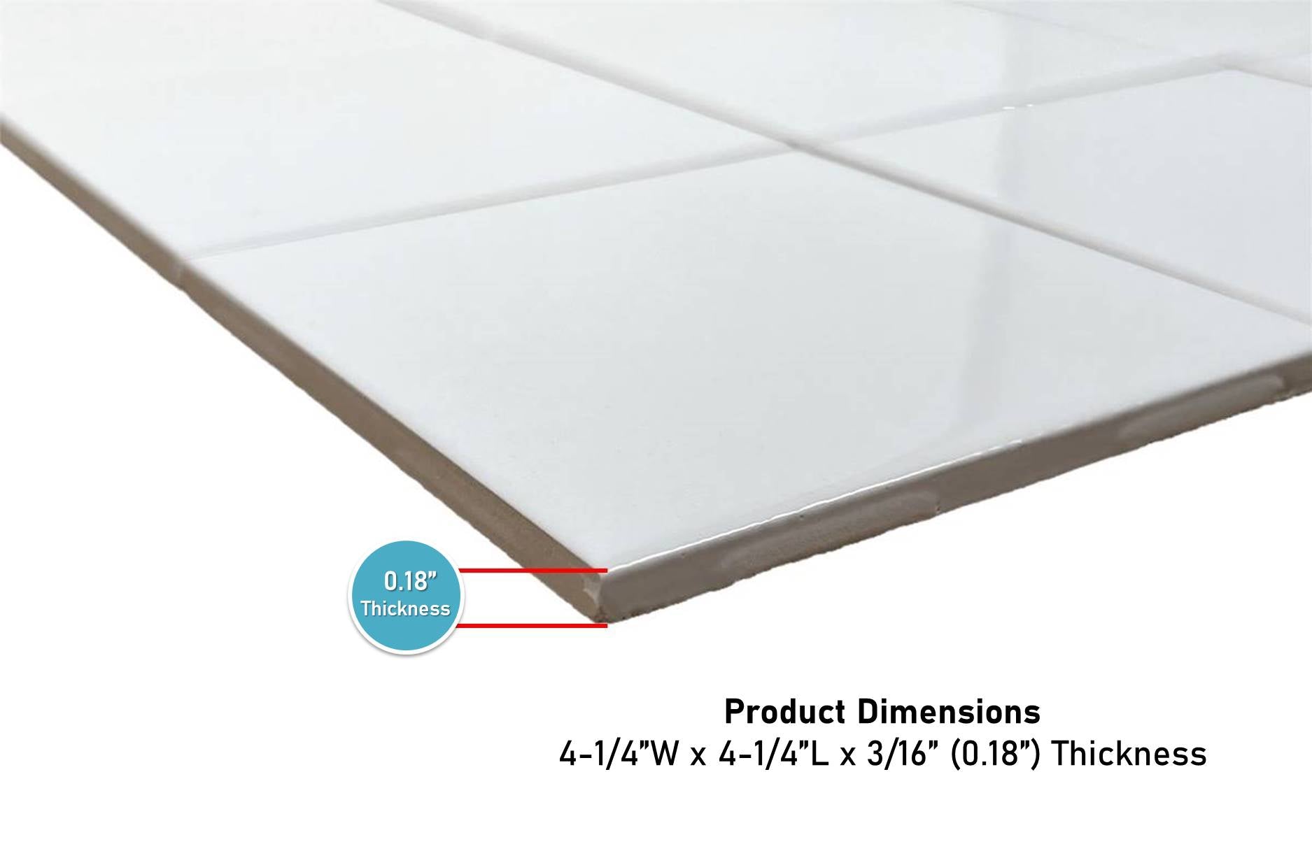 4 in White Ceramic Tile Gloss 4 1/4" Box of 10 Piece for Bathroom Wall and Kitchen Backsplash