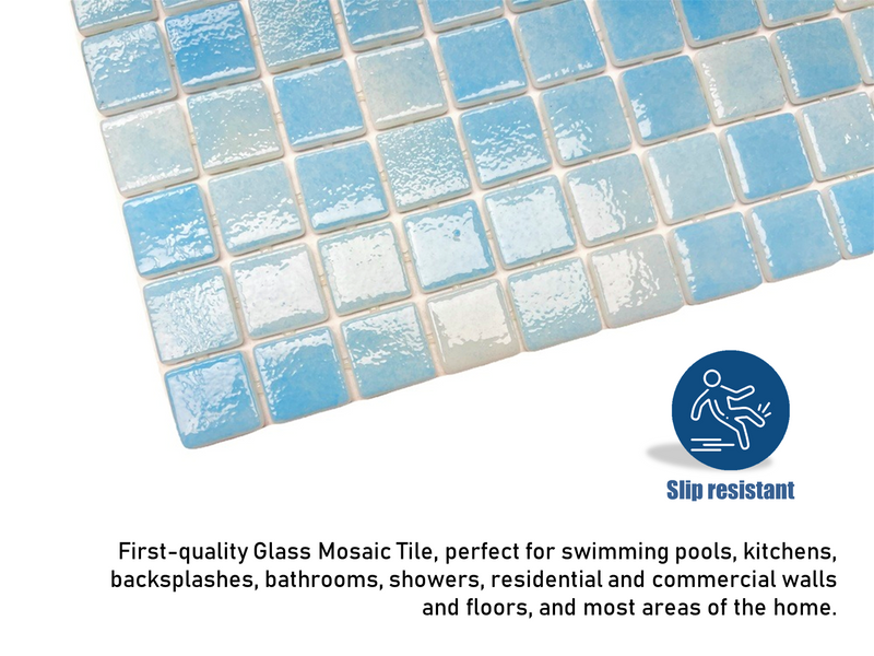 Tenedos Sky Blue Recycled Glass Mosaic Wall Floor Tile Square 7/8 Inch Pattern for Kitchen Backsplash, Swimming Pool Tile, Bathroom Wall, Accent Wall