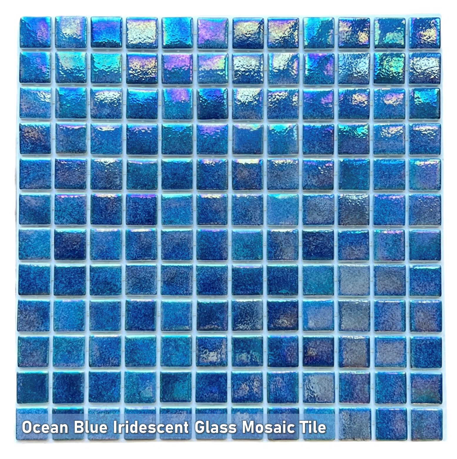 Tenedos Ocean Blue 1x1 Square Iridescent Recycled Glass Mosaic Floor and Wall Tile for Kitchen Backsplash, Swimming Pool Tile, Bathroom Wall, Accent Wall