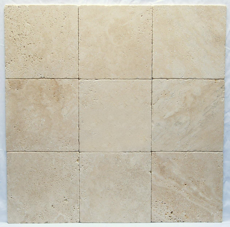 Light, Ivory, White, Chiaro Tumbled Travertine 1 SQFT (12x12 TILE)