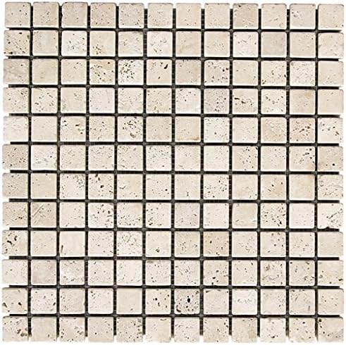 Light, Ivory, White, Chiaro Tumbled Travertine 1 SQFT (1x1 MOSAIC)