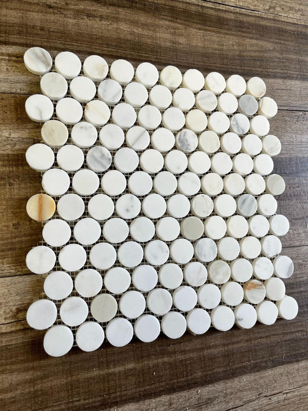 1 inch Calacatta Gold Penny Round Marble Wall and Floor Tile Honed for Kitchen Backsplash Bathroom Shower Spa