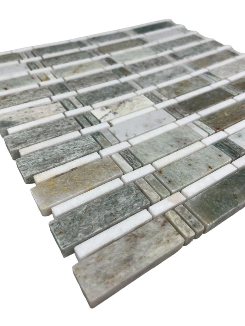 Ming Green, Thassos White Marble Mosaic Wall Tile White and Green Marble Mosaic for Bathroom Shower, Kitchen Backsplash, Fireplace, Accent Wall