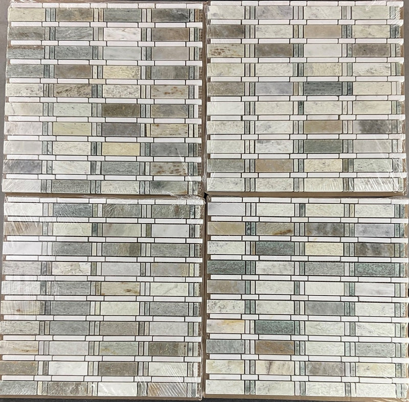 Ming Green, Thassos White Marble Mosaic Wall Tile White and Green Marble Mosaic for Bathroom Shower, Kitchen Backsplash, Fireplace, Accent Wall