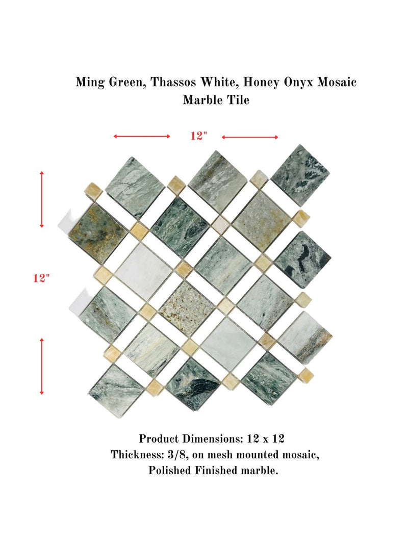 Ming Green, Thassos White, Honey Onyx Mosaic Bathroom Kitchen Backsplash Wall Tile