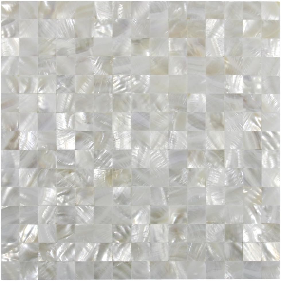 White 1x1 Square Groutless Pearl Shell Wall Backsplash Tile 1 sq.ft