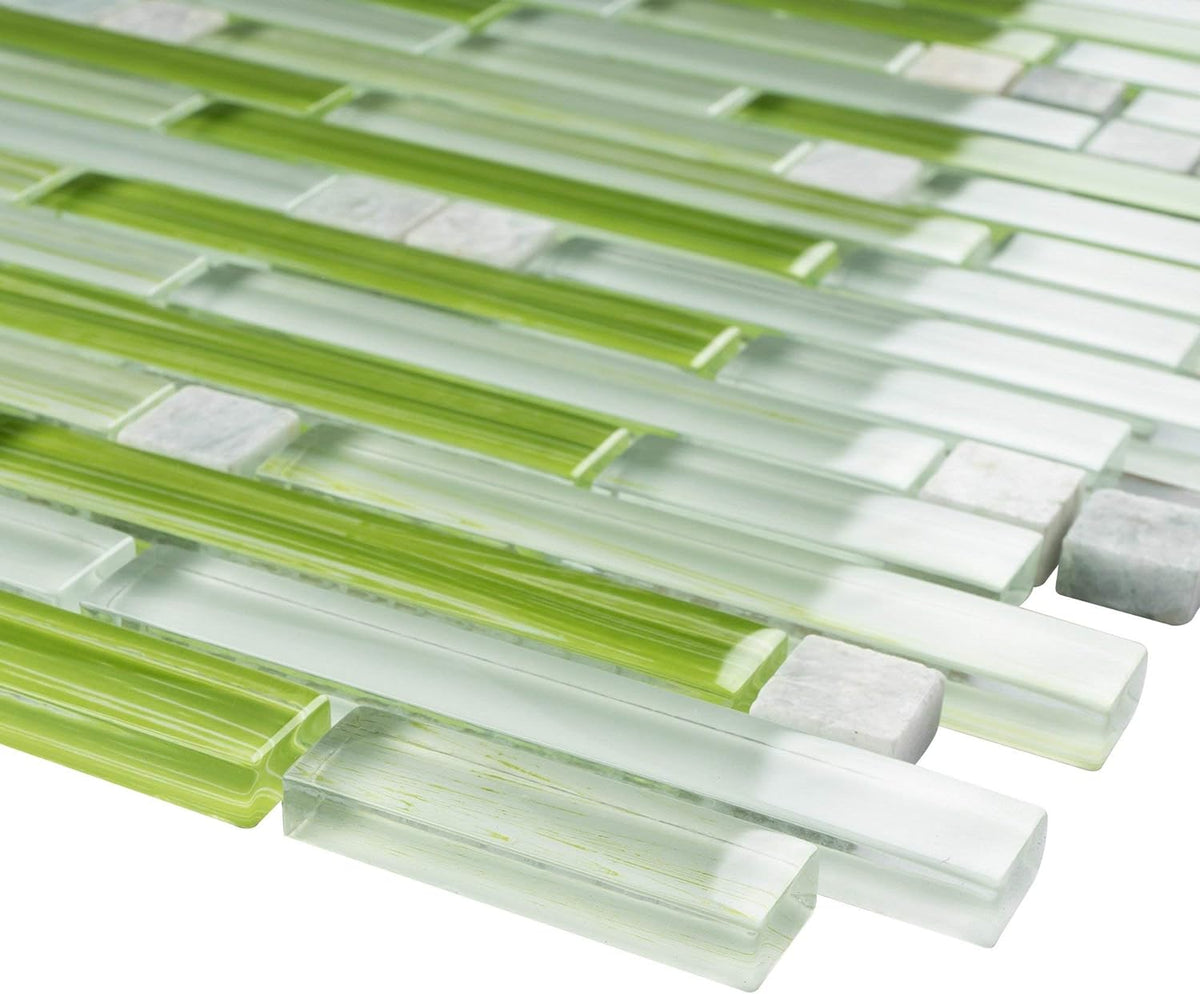 Apple Green Glass Stripe Floral Mosaic Wall Tile