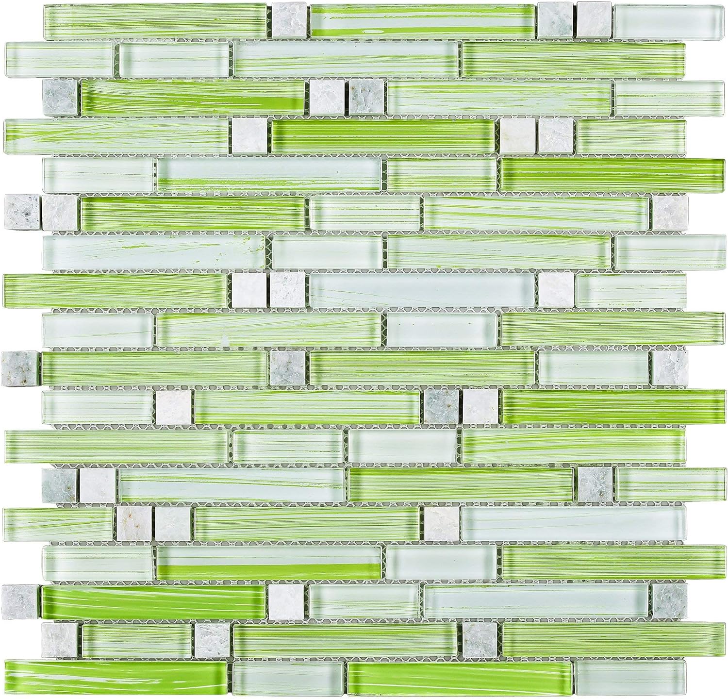 TNLQG-04 Apple Green Glass Stripe Floral Mosaic Wall Tile -Kitchen and Bath backsplash