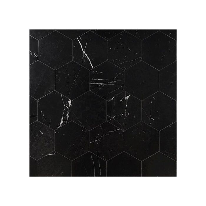 Nero Marquina Black Marble Hexagon Mosaic Floor Wall Tile 4 inch Polished