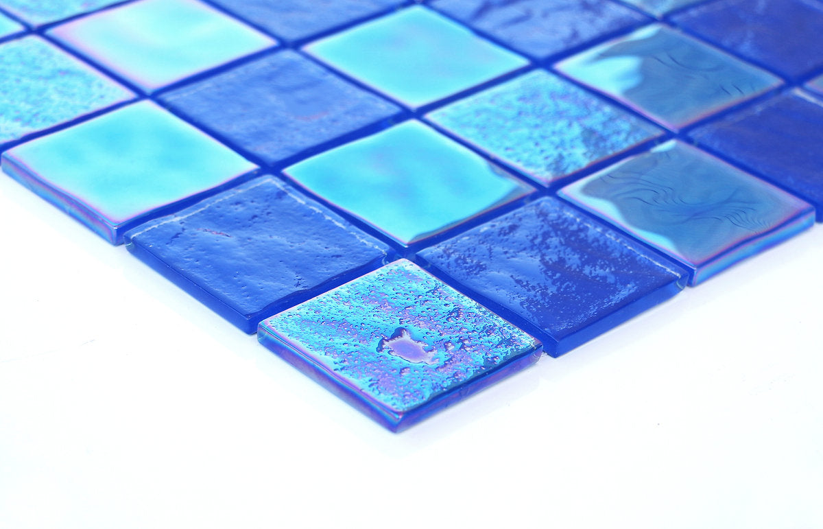 Periwinkle Blue Purple 2x2 Square Glass Iridescent Mosaic Wall Pool Tile for Bathroom Shower, Kitchen backsplash, Accent Decor, Fireplace