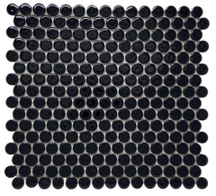 Penny Round Tile Black Porcelain Mosaic Shiny Look (Box of 5.1 Sq Ft)