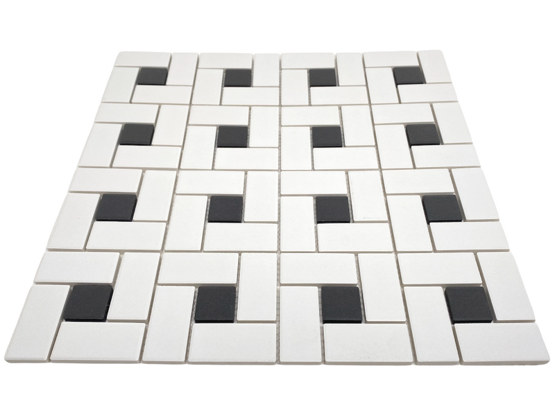 Tenedos Spiral Pattern Unglazed Porcelain Pinwheel Mosaic Floor Wall Tile Matte White with Light Black Dots for Bathroom Flooring