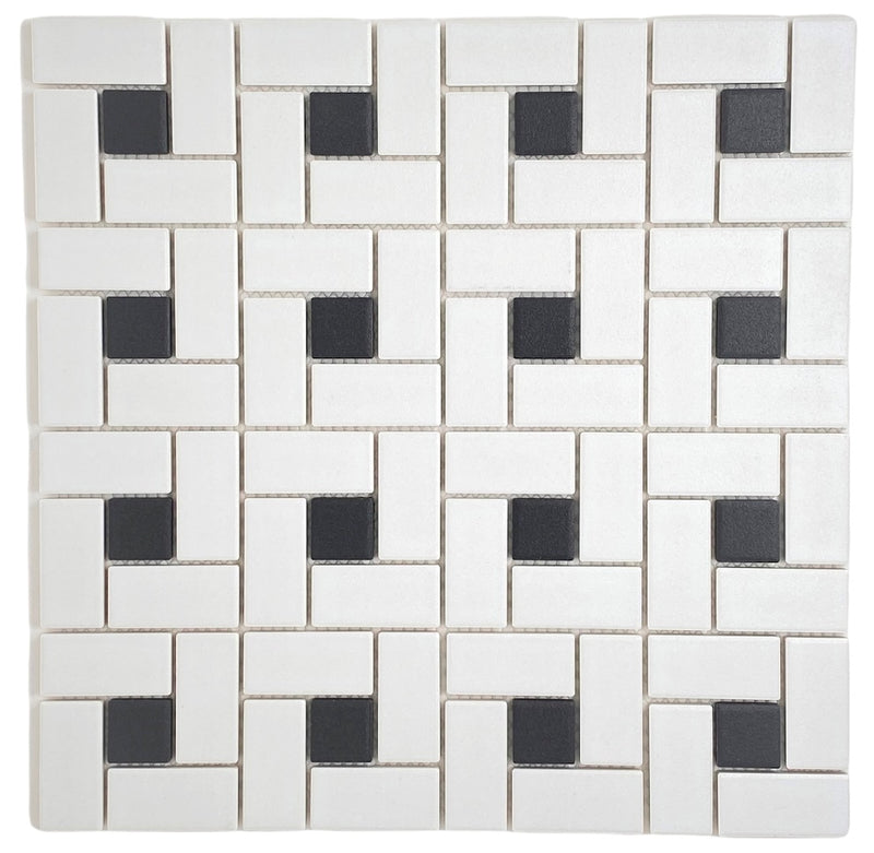 Tenedos Spiral Pattern Unglazed Porcelain Pinwheel Mosaic Floor Wall Tile Matte White with Light Black Dots for Bathroom Flooring
