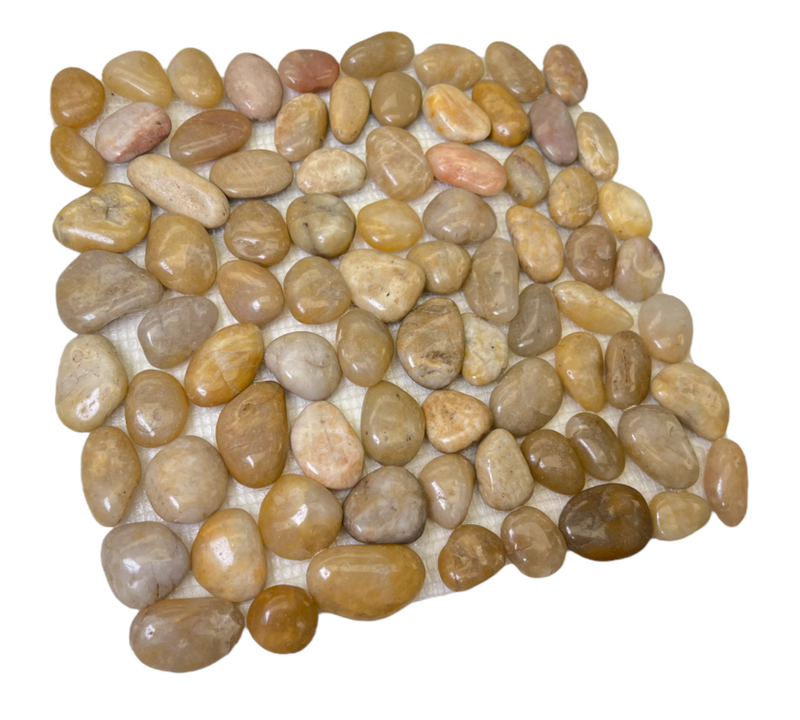 Tenedos Polished Marble Stone Round Pattern Pebbles Mesh Mounted for Floor and Wall Tile for Pool, Kitchen Backsplash, Bathroom Shower (Box of 11 Pieces)
