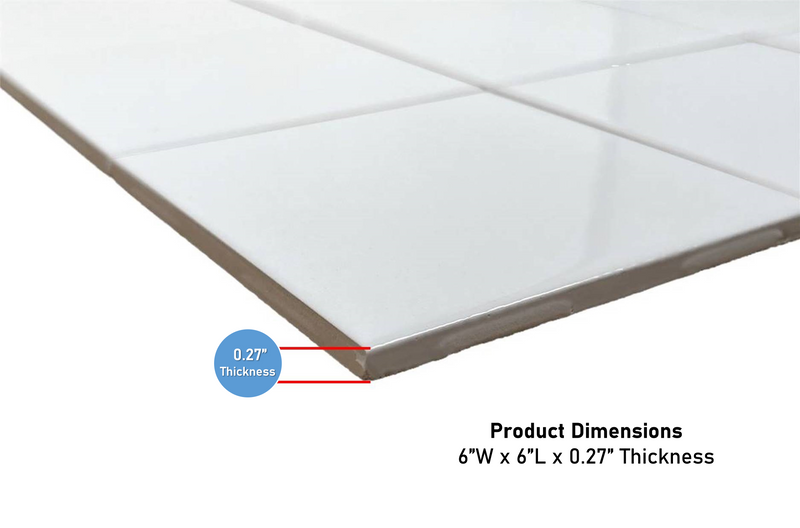6 in Ceramic Tile Gloss 6x6 Box of 8 Piece for Bathroom Wall and Kitchen Backsplash by Tenedos