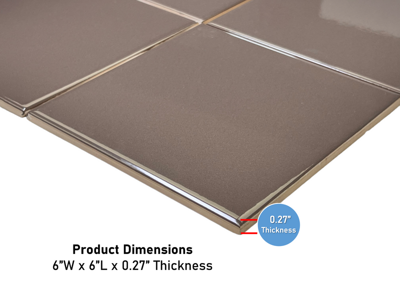 6 in Ceramic Tile Gloss 6x6 Box of 8 Piece for Bathroom Wall and Kitchen Backsplash by Tenedos
