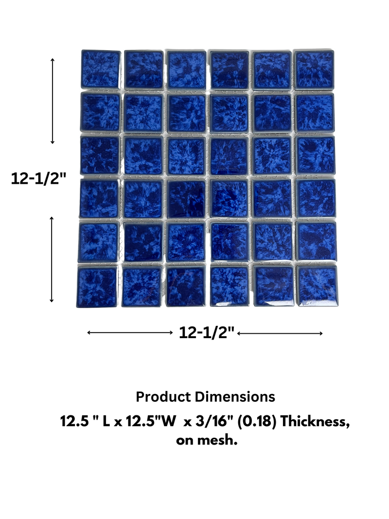 Tenedos Ultramarine Blue with Water Splash Effect Square 2x2 Porcelain Pool Mosaic Floor and Wall Tile for Backsplash, Kitchen, Bathroom, Swimming Pool