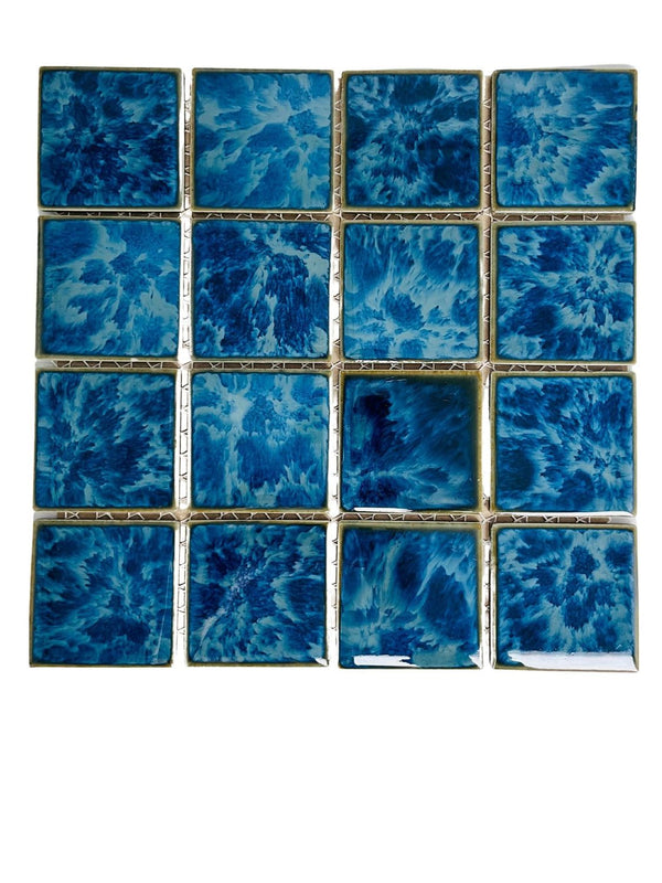 Tenedos TGLFD-3x3-PL Seawater Bluish Green Square 3x3 Porcelain Pool Mosaic Floor and Wall Tile for Backsplash, Kitchen, Bathroom, Swimming Pool