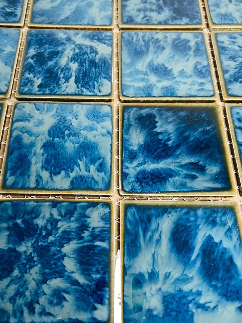 Tenedos TGLFD-3x3-PL Seawater Bluish Green Square 3x3 Porcelain Pool Mosaic Floor and Wall Tile for Backsplash, Kitchen, Bathroom, Swimming Pool